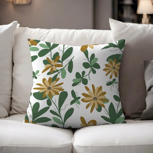 Floral Pattern Design 277 Green Orange White Cushion (Creator Uploaded)