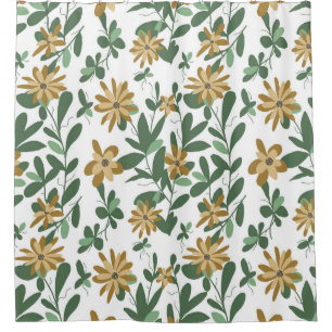 Floral Pattern Design 278 Green Orange Shower Curtain