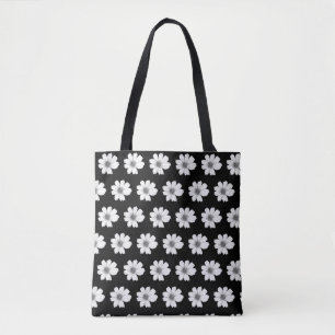 Floral pattern design black and white tote bag