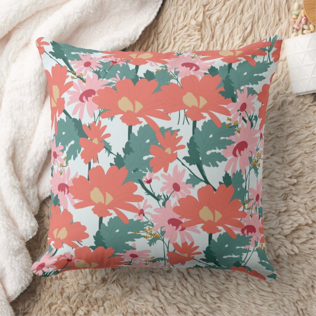 Floral Pattern Drawing Elegant Decorative Flowers Cushion (Blanket)