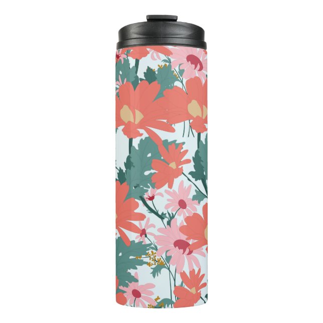 Floral Pattern Drawing Elegant Decorative Flowers Thermal Tumbler (Front)