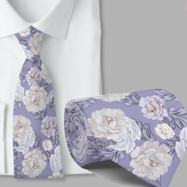 Floral Pattern Dusty Blue Large Flowers Necktie (Creator Uploaded)