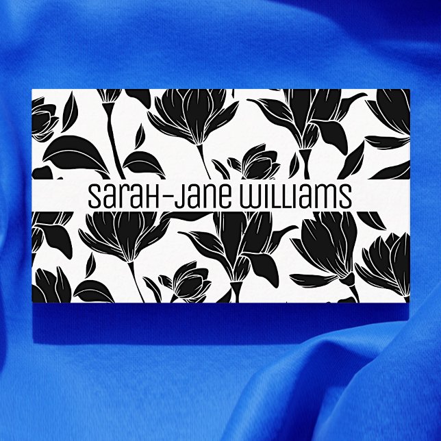 Floral Pattern Elegant Black White Chic Flowers Business Card (Creator Uploaded)