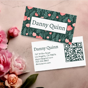 Floral Pattern Elegant Botanical Pink Green Business Card