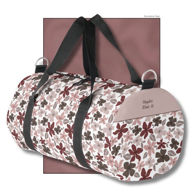 Floral Pattern Fall Colours Text and Name Duffle Bag (Creator Uploaded)