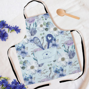 Floral Pattern Faux Stitched Pocket Spoon & Whisk Apron