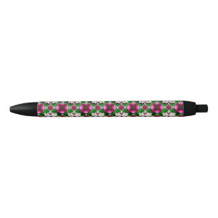 Floral Pattern Featuring Colourful Flowers Black Ink Pen
