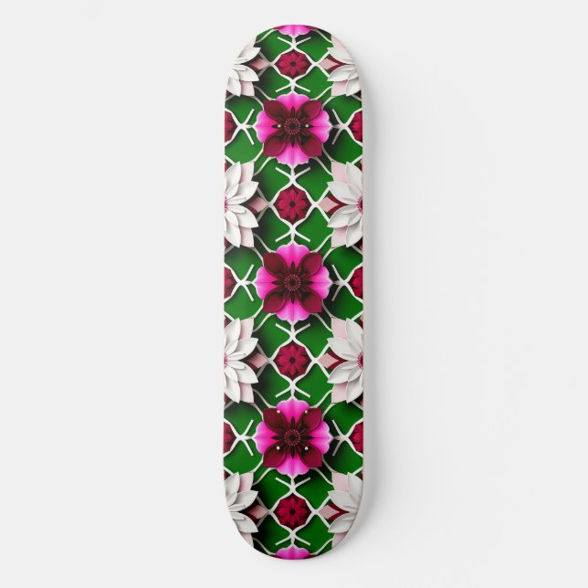 Floral Pattern Featuring Colourful Flowers Skateboard (Front)
