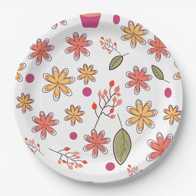 floral pattern flowers floral design botanical flo paper plate (Front)