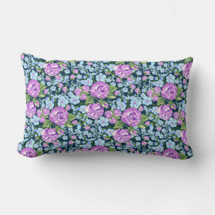 Floral Pattern Flowers in Full Bloom Blue Purple Lumbar Cushion