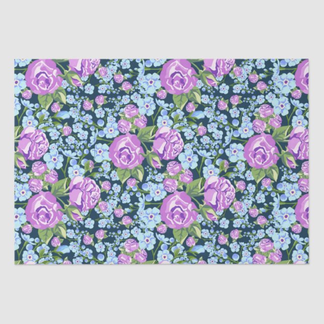 Floral Pattern Flowers in Full Bloom Blue Purple   Tissue Paper (Front)