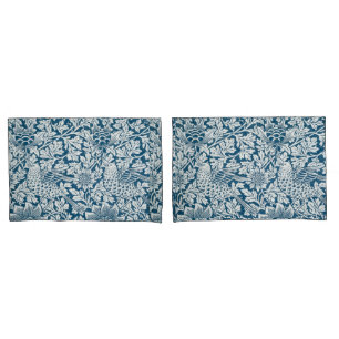 Floral Pattern Flowers Leaves Birds Blue Pillowcase