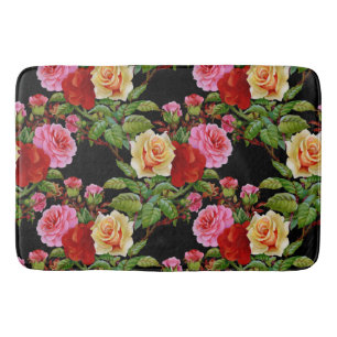 Floral Pattern Flowers Roses Red Pink Yellow Green Bath Mat