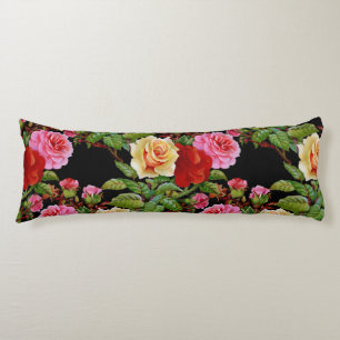 Floral Pattern Flowers Roses Red Pink Yellow Green Body Cushion