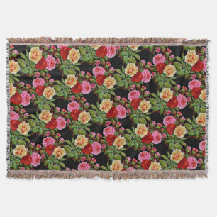 Floral Pattern Flowers Roses Red Pink Yellow Green Throw Blanket