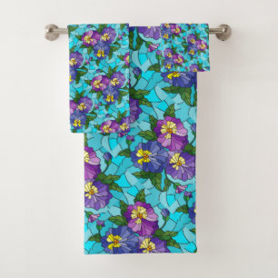 Floral Pattern Foliage Lavender Periwinkle Yellow Bath Towel Set
