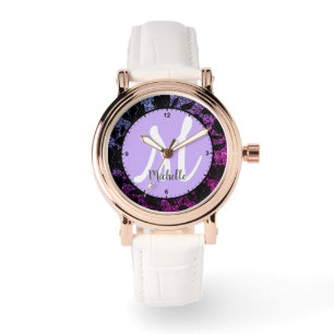 Floral Pattern Frame Elegant Monogrammed Name Watch