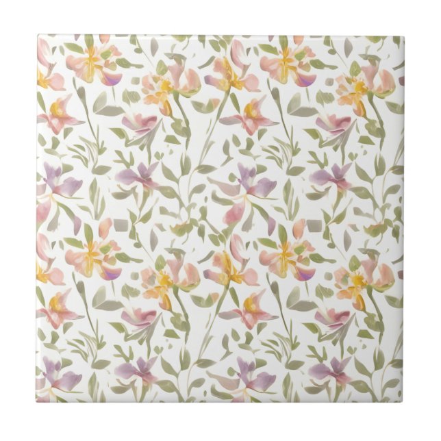 Floral Pattern Freesia Flowers Ceramic Tile (Front)