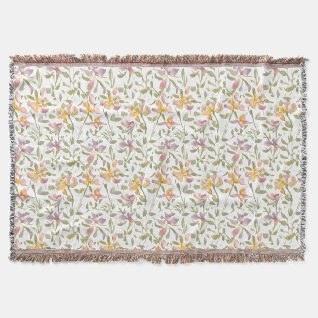 Floral Pattern Freesia Flowers Throw Blanket (Front)