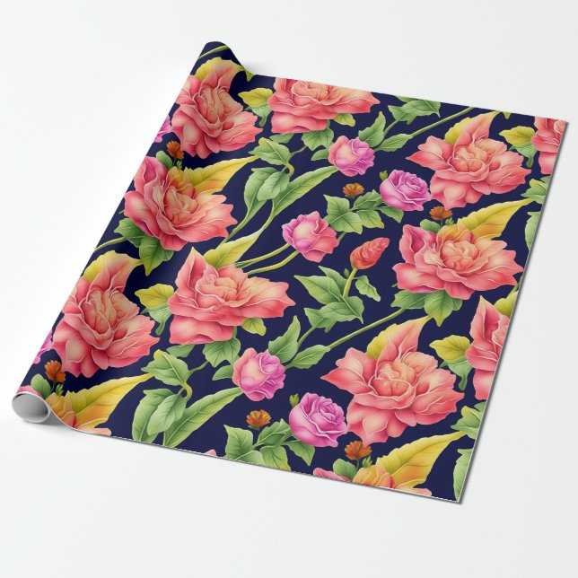 Floral Pattern Ginger Flowers Wrapping Paper (Unrolled)