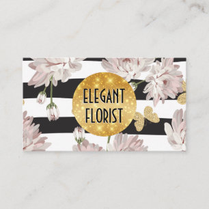 Floral pattern glittering butterflies business card