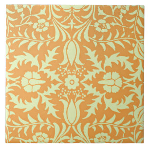 Floral Pattern, gold and pastel yellow design, Ceramic Tile