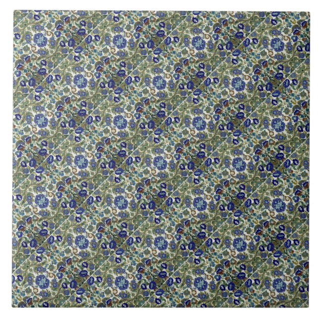Floral Pattern green blue Ceramic Tile (Front)