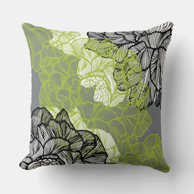 Floral pattern green grey throw pillow (Front)