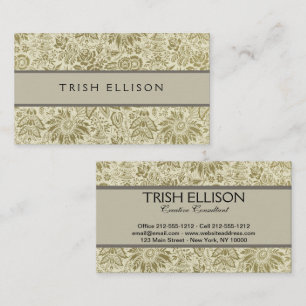 Floral Pattern Green Sage Antique Damask Business Card