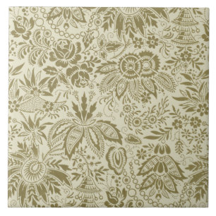 Floral Pattern Green Sage Antique Damask Ceramic Tile