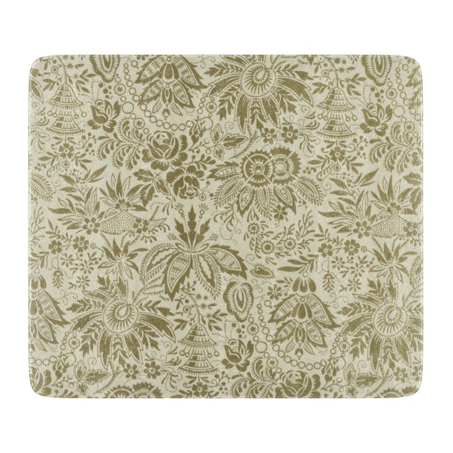 Floral Pattern Green Sage Antique Damask Cutting Board (Front)