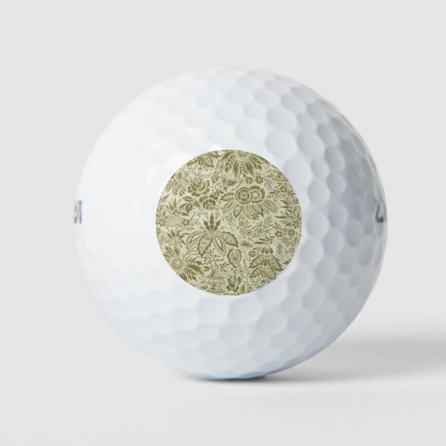 Floral Pattern Green Sage Antique Damask Golf Balls (Front)