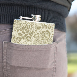 Floral Pattern Green Sage Antique Damask Hip Flask
