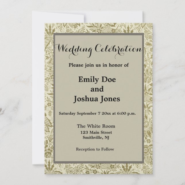 Floral Pattern Green Sage Antique Damask Invitation (Front)