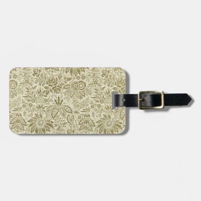 Floral Pattern Green Sage Antique Damask Luggage Tag (Front Horizontal)