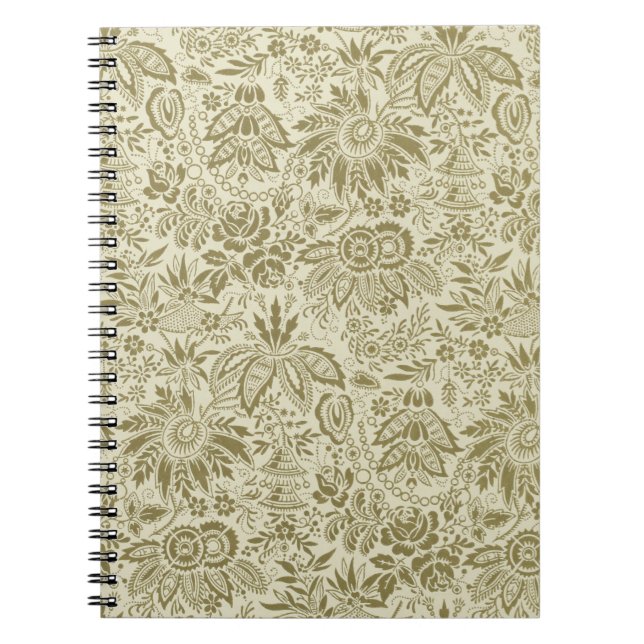 Floral Pattern Green Sage Antique Damask Notebook (Front)