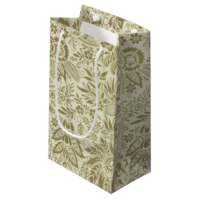 Floral Pattern Green Sage Antique Damask Small Gift Bag (Front Angled)