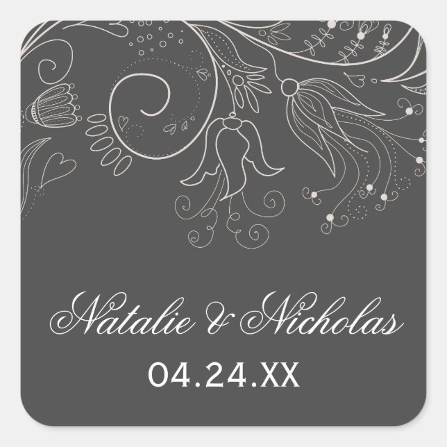 Floral Pattern Grey/White Tulip - Square Sticker (Front)