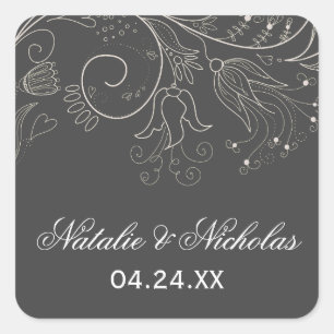 Floral Pattern Grey/White Tulip - Square Sticker