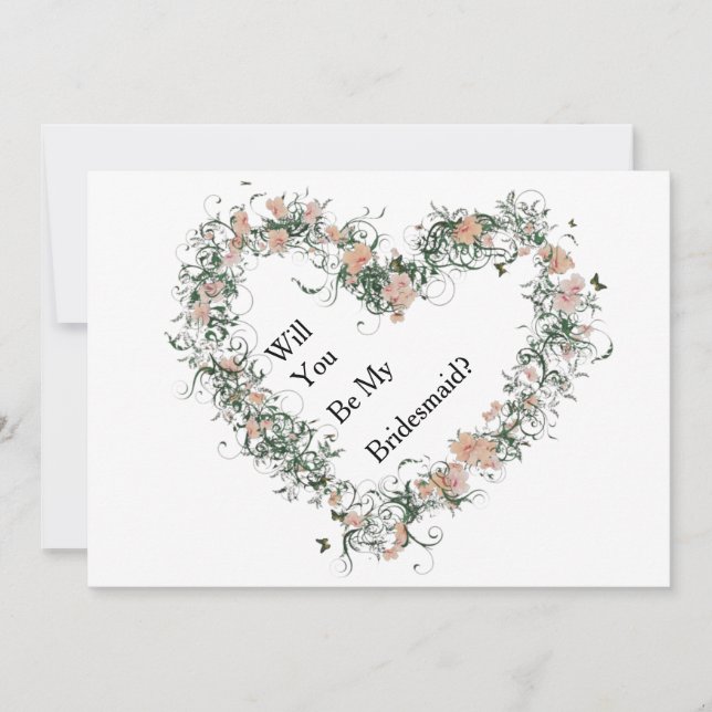 Floral Pattern Heart Will You Be My Bridesmaid Invitation (Front)