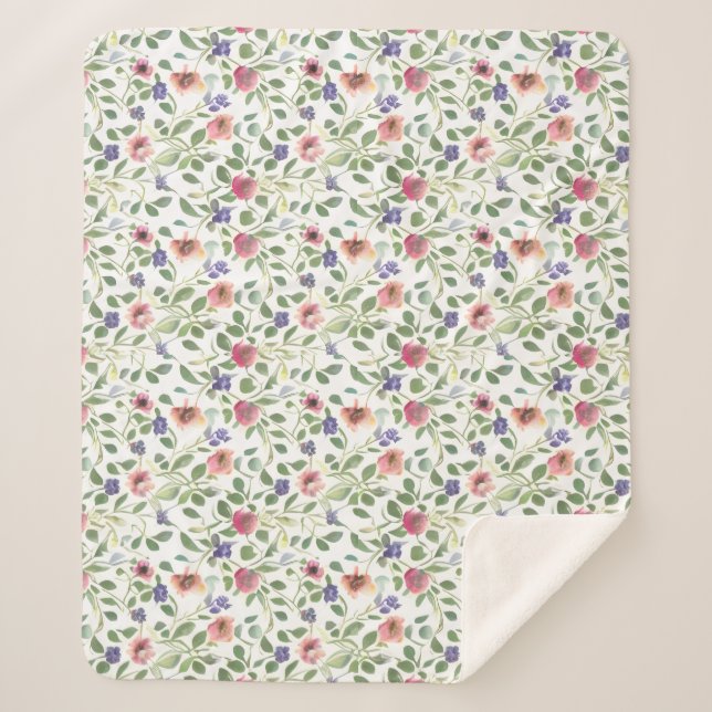 Floral Pattern Heliotrope Flowers Sherpa Blanket (Front)