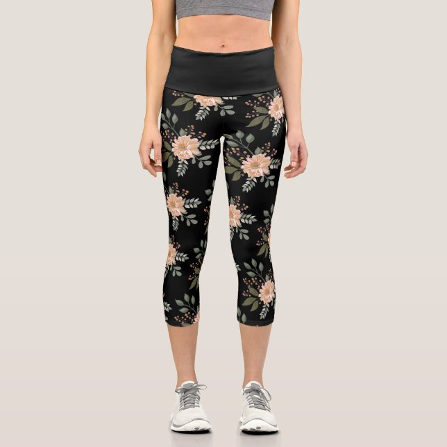 Floral Pattern High Waisted Capri Leggings (Front)