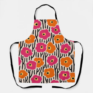 Floral Pattern Hot Pink and Orange Apron