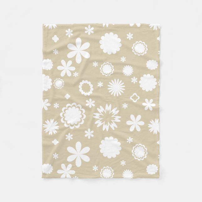 Floral Pattern in beige Fleece Blanket (Front)