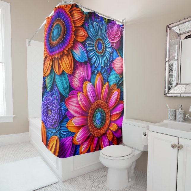 Floral pattern in boho style shower curtain (In Situ)