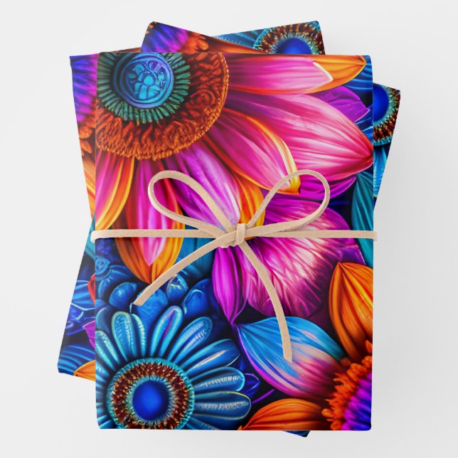Floral pattern in boho style wrapping paper sheet (In situ)