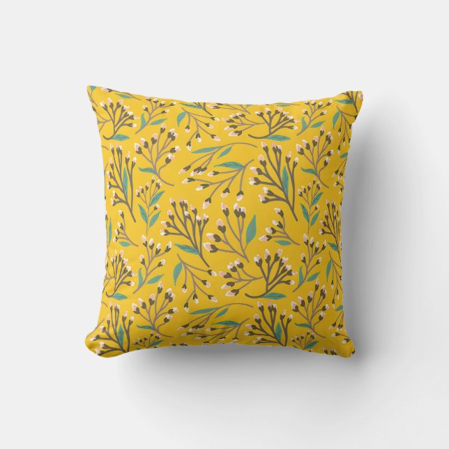 Floral Pattern in  delicate branches and buds Cushion (Front)