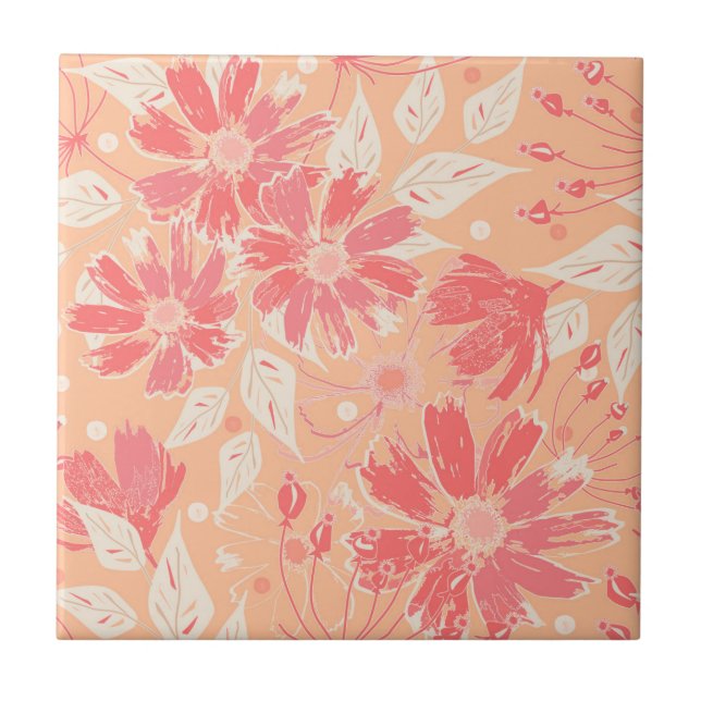 Floral pattern in fashionable peach shades ceramic tile (Front)