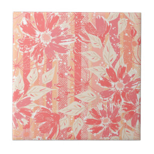 Floral pattern in fashionable peach shades ceramic tile