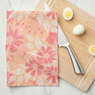 Floral pattern in fashionable peach shades tea towel